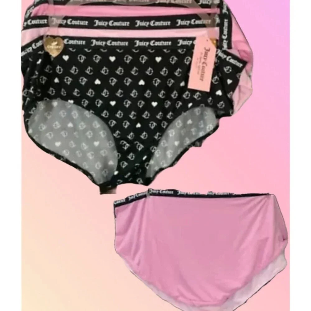 Juicy Couture +1X Black-Two Shades of Pink Logo Waistband Cheeky Panties -3 Pk